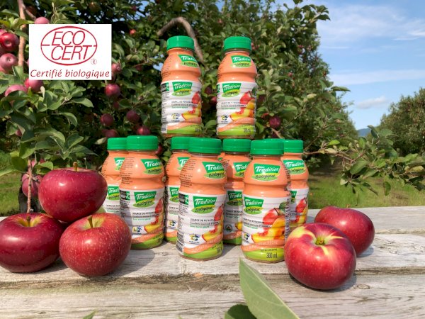 12x jus de pomme et pêche biologique, tradition biologique ( 12 x 300 ml ) , vergers paul jodoin inc. | maturin.ca, maturin, épicerie en ligne, commande en ligne, livraison à domicile, alimentation, producteur, quebec, canada