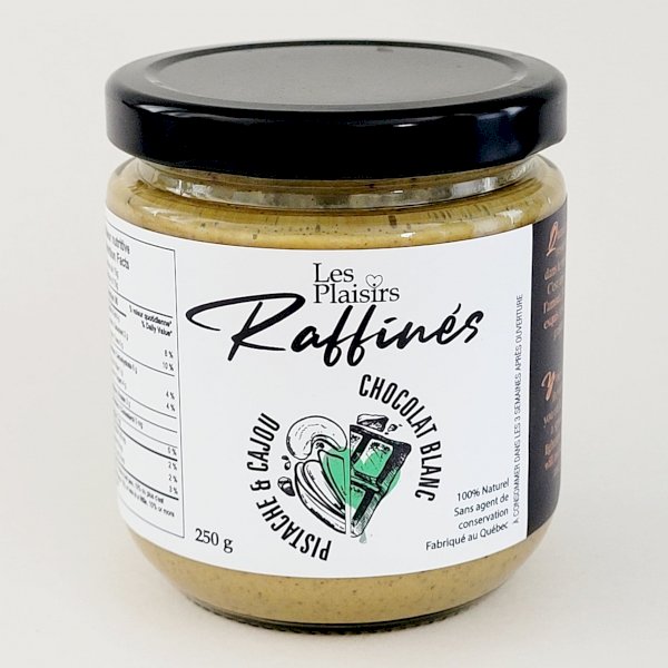 beurre de pistache et chocolat blanc, les plaisirs raffinés , les plaisirs raffinés inc | maturin.ca, maturin, épicerie en ligne, commande en ligne, livraison à domicile, alimentation, producteur, quebec, canada